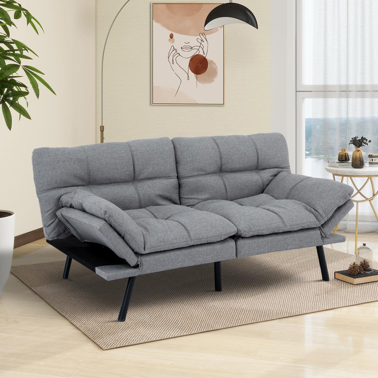 MUUEGM Futon Sofa Bed,Memory Foam Modern Convertible Couch Bed,Folding Futon Sleeper Couch with Compact Living Space,Apartment,Dorm,Bonus Room,71" D x 33" W x 31.5" H,Grey MUUEGM