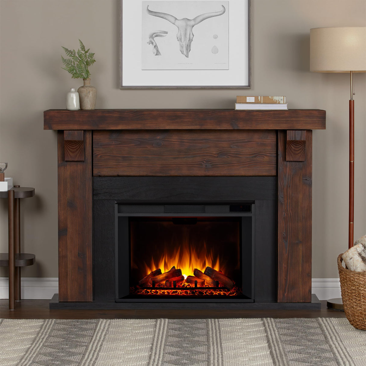 Real Flame Gunnison Grand 64” Electric Fireplace with Mantel for Living Room or Bedroom, Replaceable Fireplace Insert Heater, Realistic Log and Flame Effect, Remote Control, Timer, Barnwood Real Flame