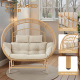 Buenhomino Oversized 2-Person Egg Chair Glider Rocking Chair, Heavy-Duty Wicker Rattan Outdoor Loveseat w/Thicken Padded Cushions, Extra Large Lounge Chair for Porch Backyard Patio Garden Yellow Buenhomino