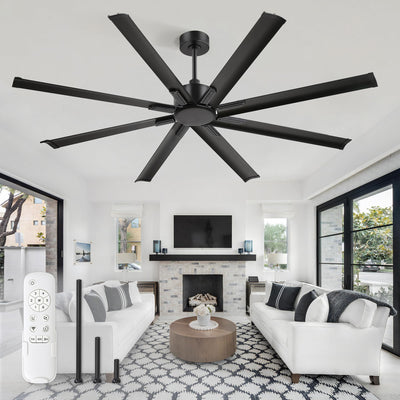 ZMISHIBO 72 Inch Ceiling Fan No Light, Large Black Ceiling Fan with Remote, Quiet DC Motor, and 6 Speeds, Indoor/Outdoor Industrial Ceiling Fans 8 Aluminum Blades for Patio, Garage, Shop, Black