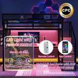 Metal Loft Bed with Desk and RGB LED Lights, Queen Size Loft Bed with Stairs and Charging Station,Adult Loft Beds with Storage Shelves for Upper and Wardrobe,Loft Beds Frame for Kids Teens, Black Duxelifin