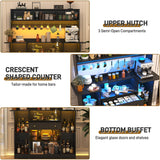 Black Coffee Bar Cabinet with Hutch & LED Lights, 70" Tall Buffet Buffet Cabinet with Storage,Modern Kitchen Sideboard Glass Doors Tall Coffee Hutch with Microwave Stand Glass Shelf Dining Room chartustriable