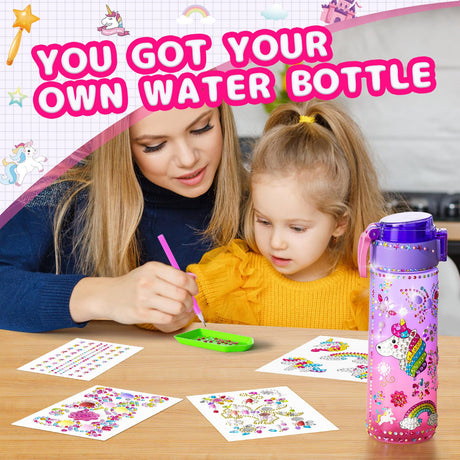 Gifts for Girls 4-12, Decorate Your Own Water Bottle Kits for Girls, Unicorn Diamond Painting Toys & Friendship Bracelet Kit, Fun Arts Crafts for Kids Ages 4-6-8-10, Birthday Gifts Toys for Kids BOOH