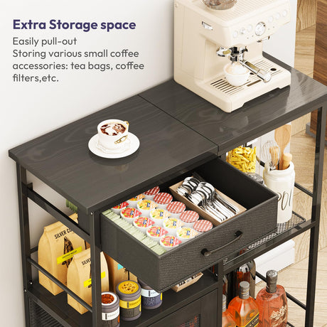 SWTYMIKI Coffee Bar Cabinet for Home - Farmhouse Coffee Stand Station Multi-Purpose Storage Cabinet with Adjustable Feet, Drawers - Kitchen Bar Table for Living Room, Corner, Small Space, Black SWTYMIKI