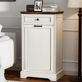 OUTGUAVA 13 Gallon Tilt Out Trash Cabinet Kitchen Waste Bins,50 Quart Laundry Hamper Tilt Out Pet Proof Hidden Trash Bin for Kitchen Living Room, (Antique White and Brown) OUTGUAVA