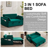 howcool 3 in 1 Convertible Sleeper Futon Sofa Bed, 55" Velvet Small Loveseat Lounge Couches with 2 Pillows, Reclining Backrest, USB Ports & Side Pockets for Living Room, Pull-Out Couch, Green howcool