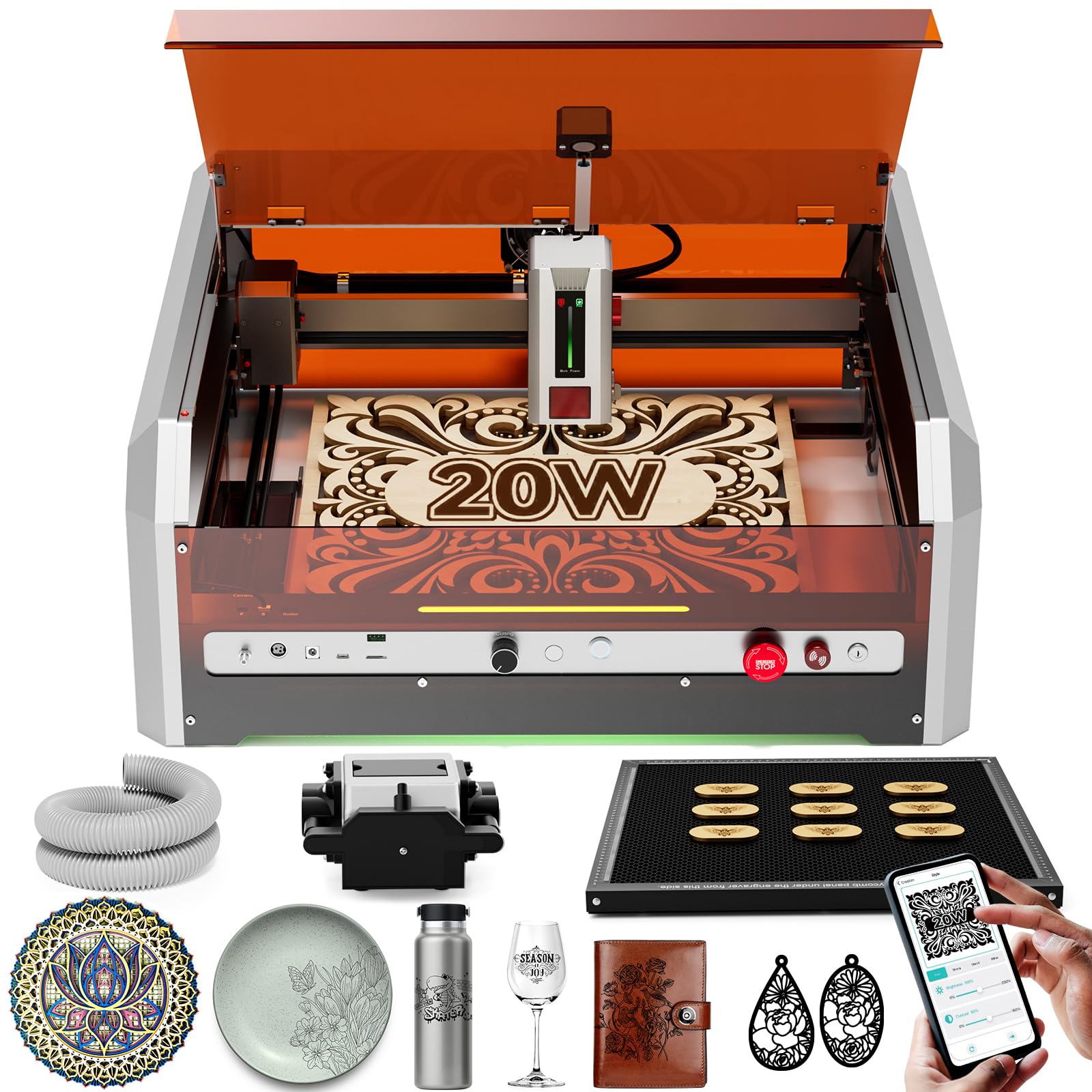 20W Laser Engraver, Woxcker L8 MAX Laser Engraving Machine, All-in-one Enclosure with Air Assist, Camera, Honeycomb, Pre-Assemble 40000mm/min Laser Cutter Multiple Protection, for Wood Metal  - WoodArtSupply