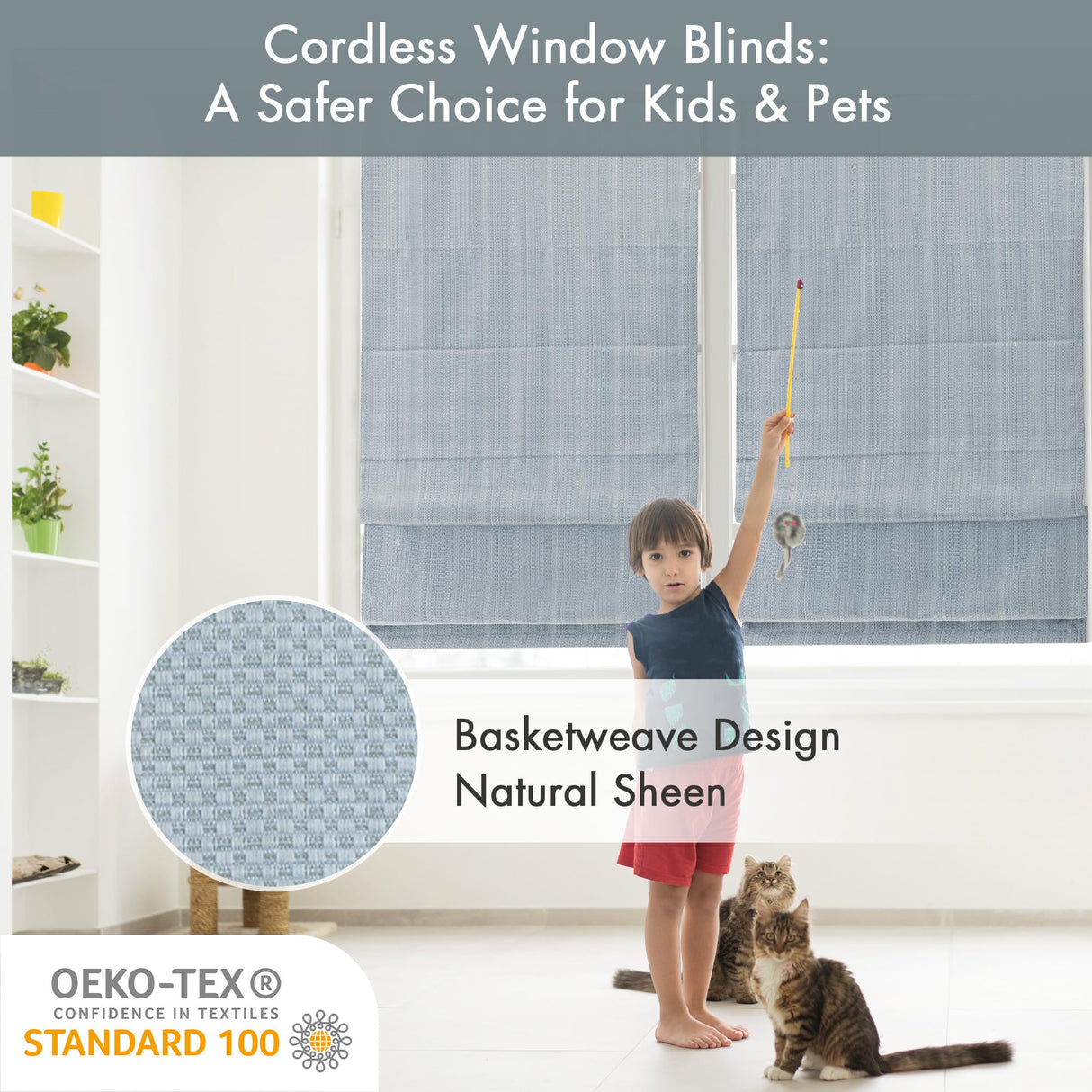 Madison Park Galen Cordless Roman Shades - Fabric Privacy Single Panel Darkening, Energy Efficient, Thermal Insulated Window Blind Treatment, for Bedroom, Living Room Decor, 31" x 64", Blue Madison Park