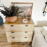 PHI VILLA Rattan Dresser - Rattan Nightstand Boho Cabinet Small Dresser 3 Drawer Dresser/Side Table/Bedside Table, Rattan Cabinet PHI VILLA