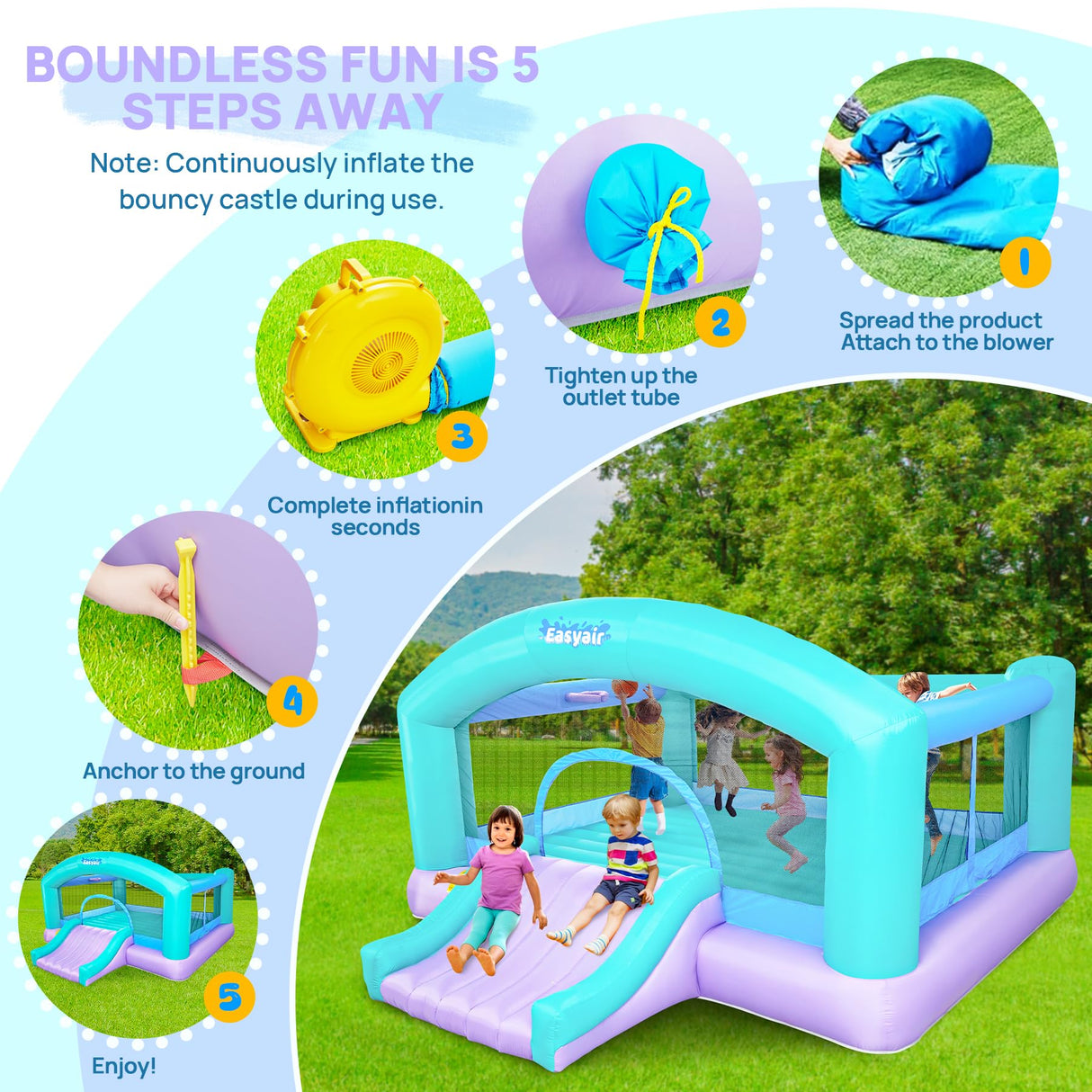 Easyair Large Bounce House for Big Kids, 14.8 x 14.5 FT Inflatable Bouncer Jumper Slide with 650W Blower, Basketball Hoop, Throw Ball Game, Ball Pits (Green, 177" L x 174" W x 94" H) Easyair