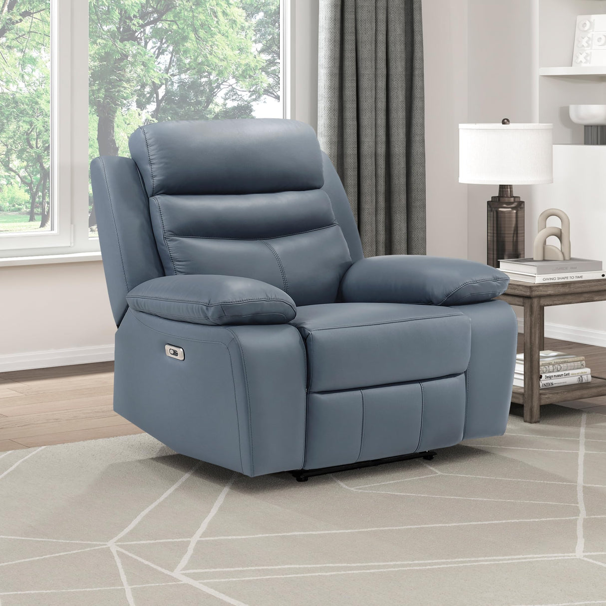 Lexicon Recliner Chair Living Room Leather Match Reclining Sofa Chair, Home Theater Seating, Wall Hugger Recliner, Power Recliner Sofa Chair for Living Room/Office/Apartment, Blue Lexicon