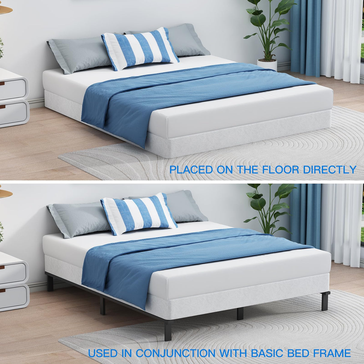 UOMEUR Box Spring for Queen Bed,5 Inch Low Profile Box Spring Queen for Queen Mattress, 3500lbs Heavy Duty Metal Mattress Foundation Support,Noise-Free, Non-Slip, Easy Assembly, Cleanable Fabric Cover UOMEUR