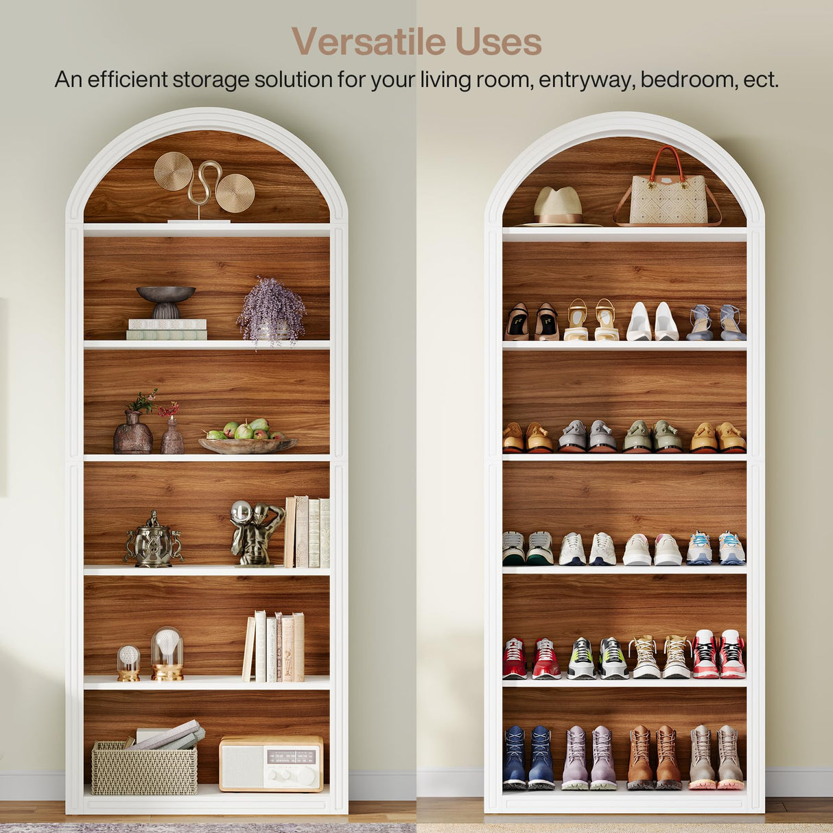 Tribesigns 6-Tier White Arched Bookshelf, 77.16" Tall Arched Bookcase with Storage Shelves, Floor Standing Open Display Shelving Unit for Living Room, Bedroom, Home Office (White, 6-Tier) Tribesigns