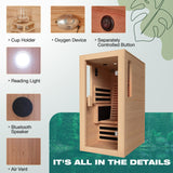 SWHSE Full Spectrum Infrared Sauna, Personal Sauna for Home with 7 Heating Panels&1 Carbon Tube,Indoor Dry Sauna with Adjustable Seat and Bluetooth Speaker，Canadian Hemlock,120V SWHSE