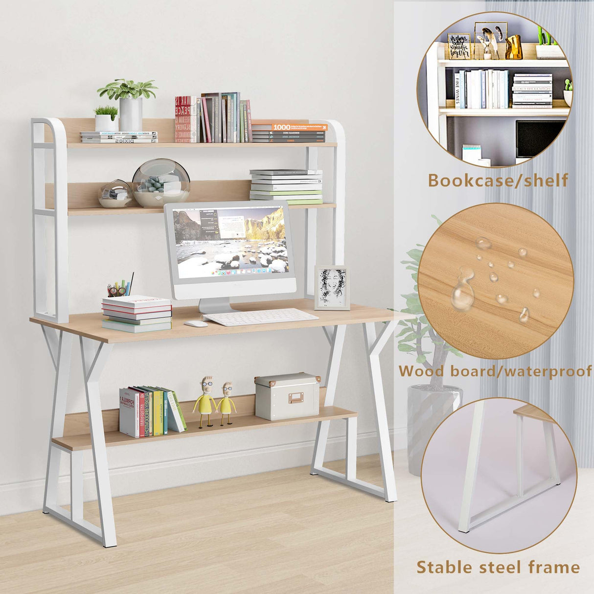 tonchean 47” Computer Desk with Hutch and Space-Saving Storage Shelves tonchean