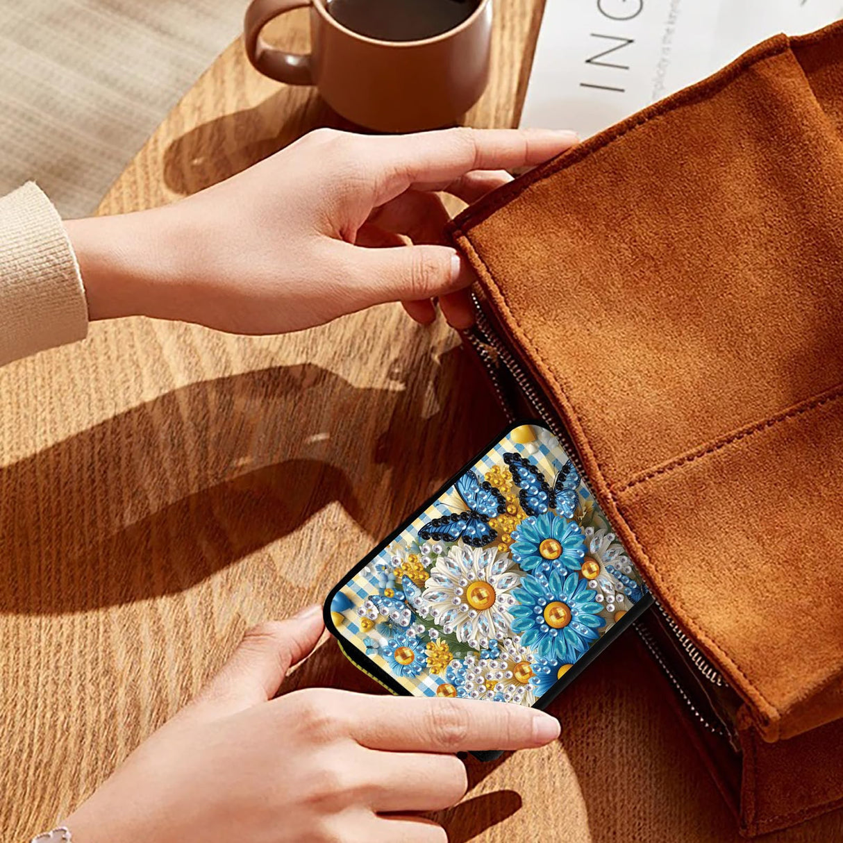 yzARTche Diamond Art Painting Credit Card Wallet, RFID Blocking DIY Gem Art PU Leather Zipper Card Holder Wallet for Women-05-Flower Butterfly yzARTche