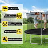 Trampoline Safety Net, 12ft Weather-Resistant Replacement Enclosure Net for 6 Poles Round Frame, with Double-Headed Zippers and Adjustable Straps ZEMBSOYA