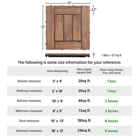 Yaheetech 27PCS Wooden Flooring Patio Deck Tiles Interlocking Tiles Patio Solid Wood and Plastic Indoor&Outdoor 12 x 12in Brown Yaheetech
