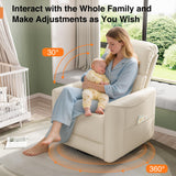 Welzona Power Swivel Rocker Recliner, 360° Swivel Nursery Rocking Chair, PU Leather Glider Rocking Recliner, Infinite Position Electric Chair for Adults with USB Port for Living Room, Beige White Welzona