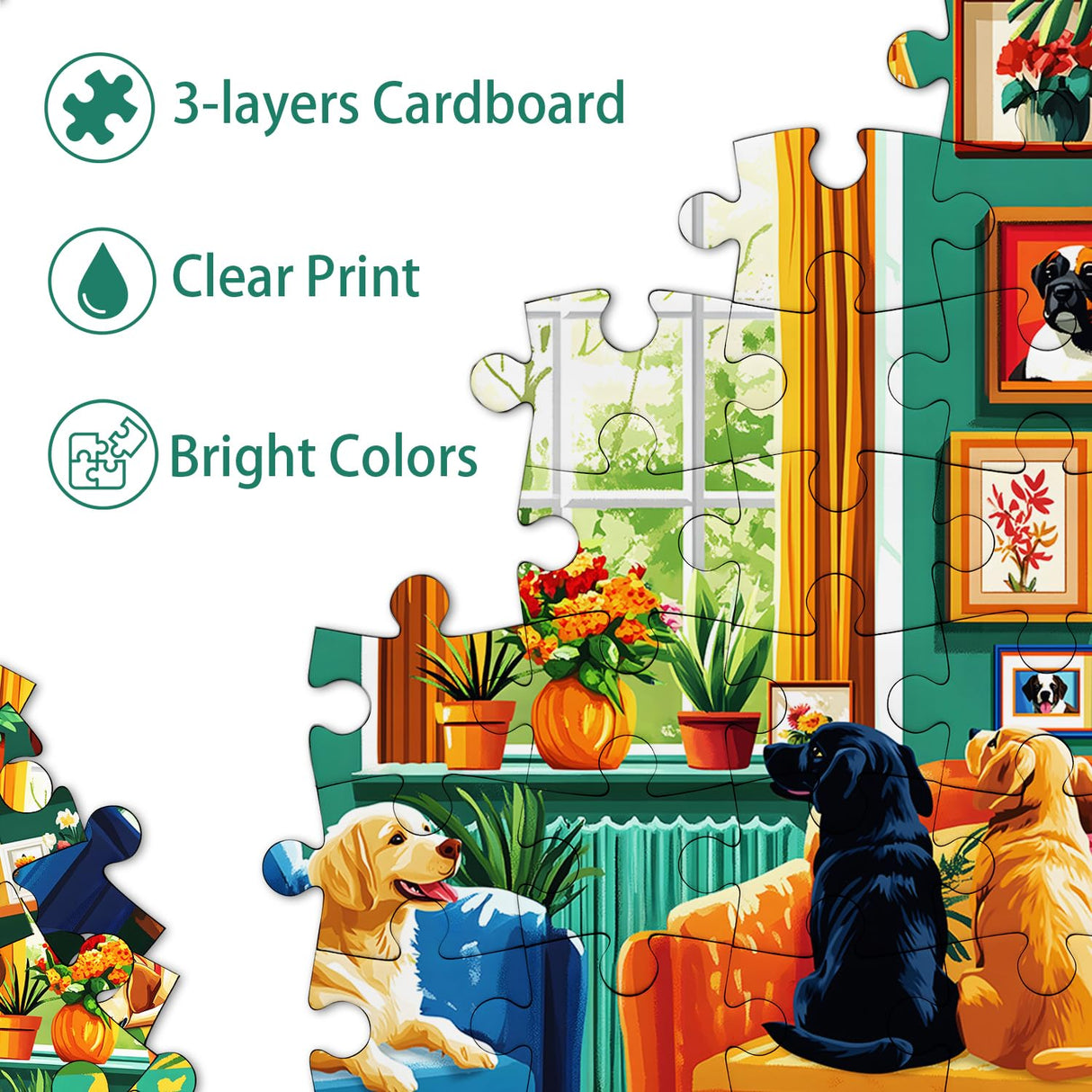 PICKFORU Dog Puzzles for Adults 1000 Pieces, Vintage Puppy Jigsaw Puzzle Houseplant，Unique Living Room Puzzle as Home Art PICKFORU