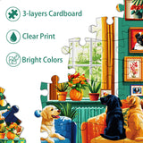PICKFORU Dog Puzzles for Adults 1000 Pieces, Vintage Puppy Jigsaw Puzzle Houseplant，Unique Living Room Puzzle as Home Art PICKFORU