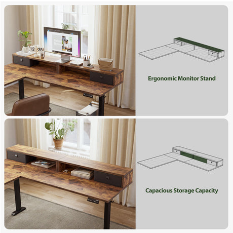 Agilestic L Shaped Electric Standing Desk with 2 Drawers, 63 Inch Ergonomic Adjustable Height Desk with Storage, Corner Desk Sit Stand up Computer Table for Work Office Home, Rustic Brown Agilestic
