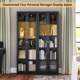 IRONMIX Black Bookshelf with Doors and Adjustable Shelves, 5-Tier Tall Bookcase, 70.87" Modern Display Cabinet, Metal Book Shelf with Storage Cabinet for Home Office Living Room IRONMIX
