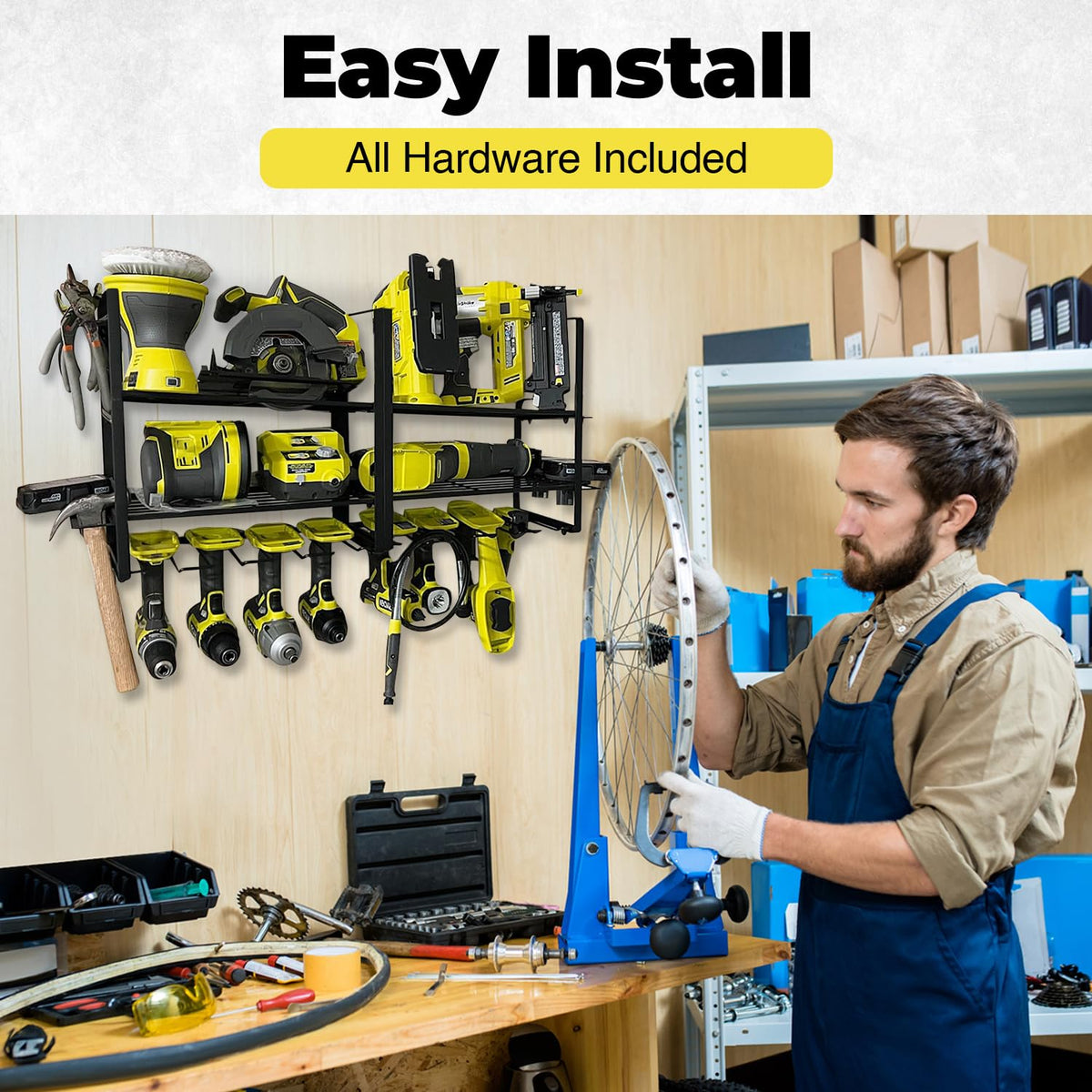Heavy Duty Power Tool Organizer Wall Mount (Holds Up to 165 lbs) Include Level for Easy Multisurface Install Tool Organizer with Customizable Shelves Multi-Tool Holder for Drills, Hammers & Hand Tools Decluttify