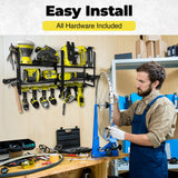 Heavy Duty Power Tool Organizer Wall Mount (Holds Up to 165 lbs) Include Level for Easy Multisurface Install Tool Organizer with Customizable Shelves Multi-Tool Holder for Drills, Hammers & Hand Tools Decluttify