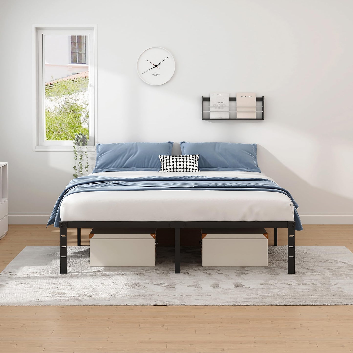 NEW JETO Black Metal Platform Bed Frame with Ample Under-Bed Storage - Sturdy Full Size Design - WoodArtSupply