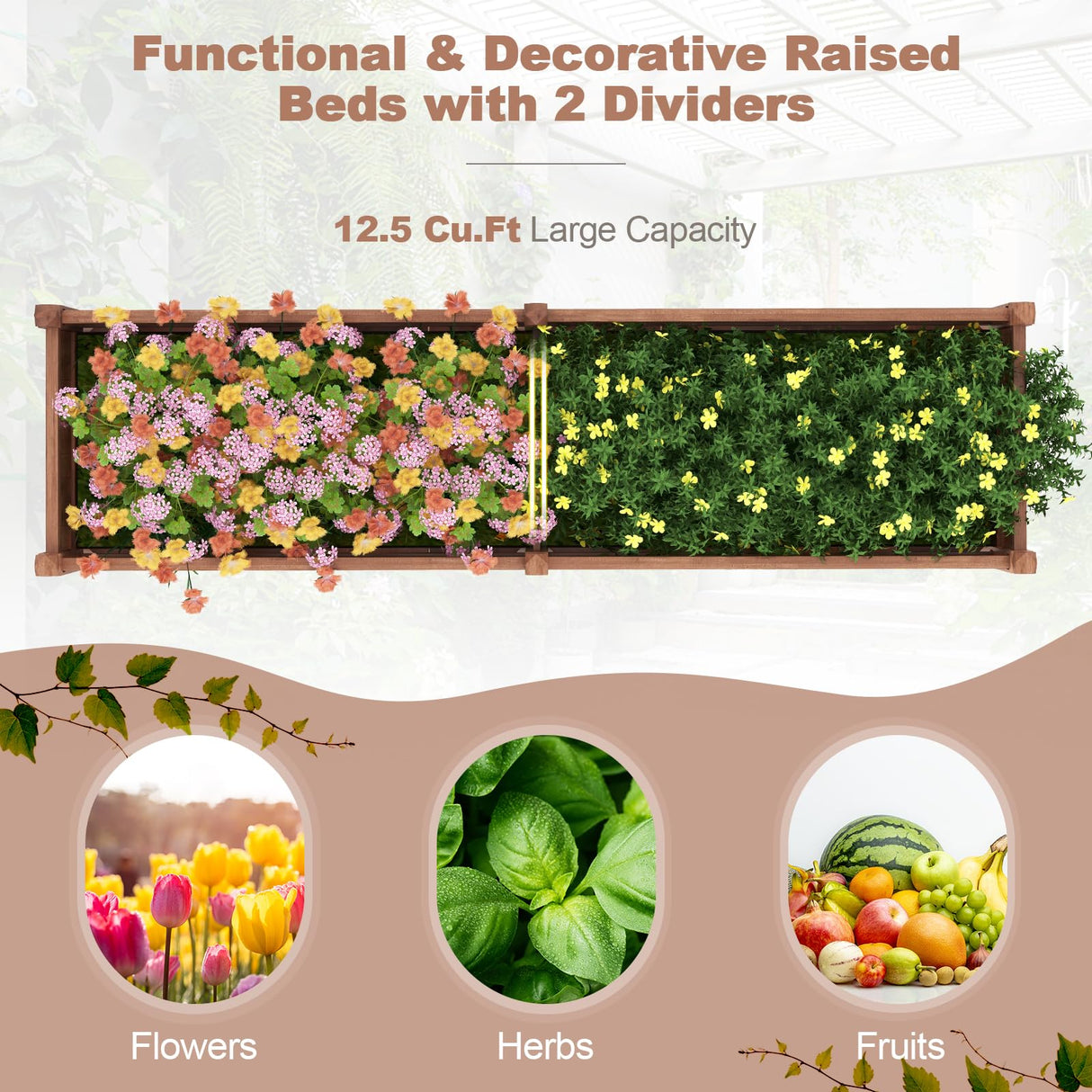 Giantex Wood Raised Garden Bed, Planting Bed with Corner Drainage, Non-Woven Liner for Growing Vegetables, Flowers, Herbs, Fruits, 91”x24”x16” Divisible Planter Box for Backyard, Garden, Lawn Giantex