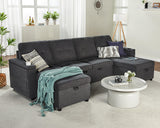 VanAcc Sleeper Sofa, 109 inch Sectional Sofa Bed with USB Charging Ports & Cup Holders, Pull Out Sofa Bed with Dual Storage Chaise, U-Shaped Bed Couch for Living Room, Dark Grey VanAcc