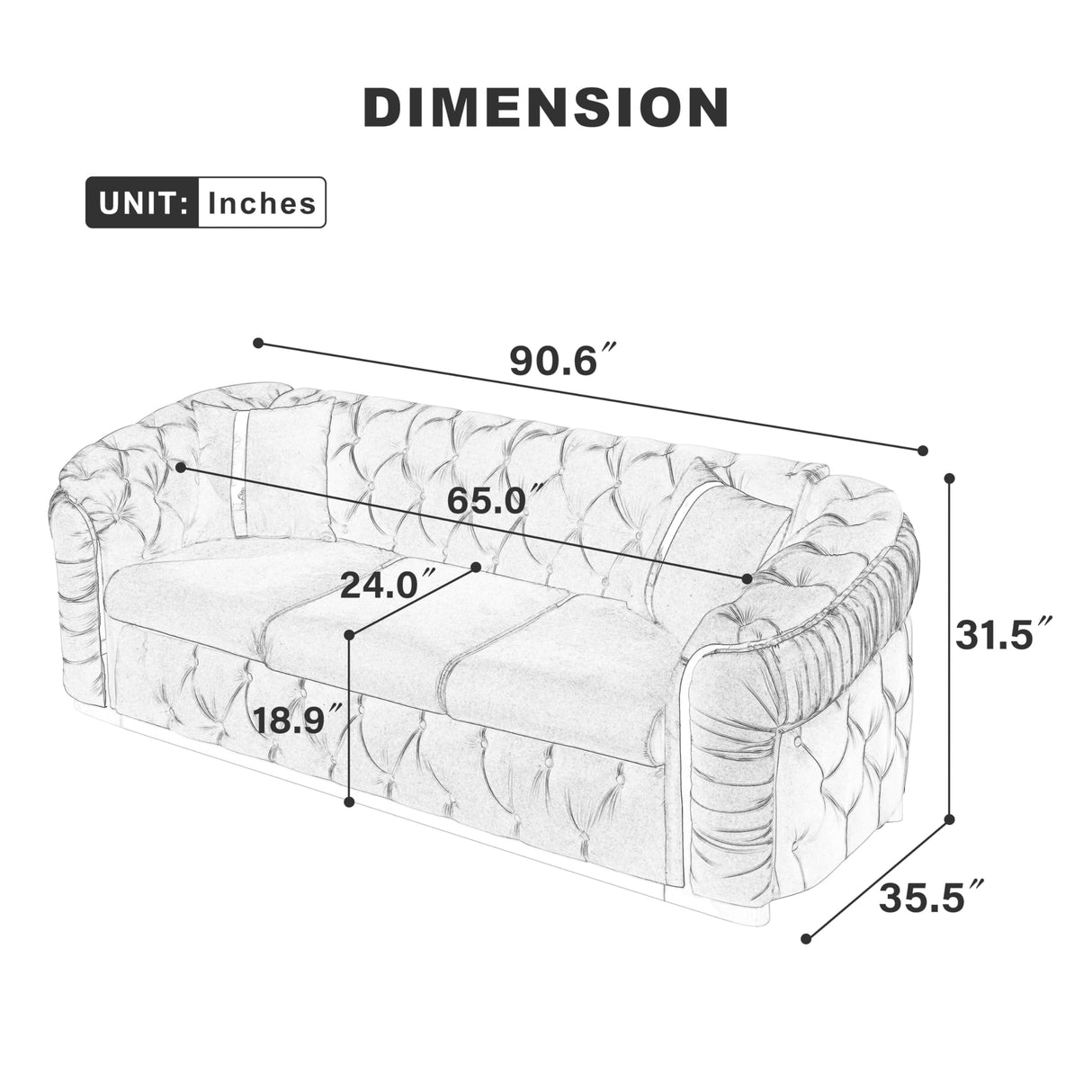 DAMAIFROM Mid Century Modern Chesterfield Sofa Couch, 90.6" Velvet Couch White and Gold Sofa Luxury Loveseat for Living Room, Tufted Sofas with 2 Pillows & Classic Golden Decor, Cream White DAMAIFROM