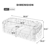 DAMAIFROM Mid Century Modern Chesterfield Sofa Couch, 90.6" Velvet Couch White and Gold Sofa Luxury Loveseat for Living Room, Tufted Sofas with 2 Pillows & Classic Golden Decor, Cream White DAMAIFROM