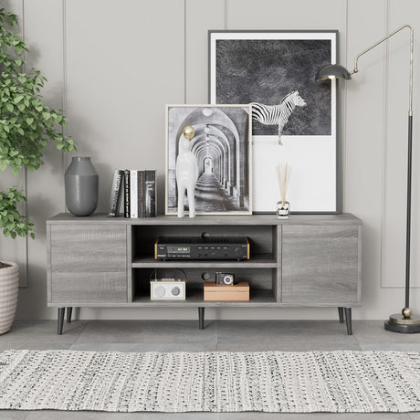 JUMMICO TV Stand for 65 Inch TV, Modern Entertainment Center with Storage Cabinet and Open Shelves, TV Console Table Media Cabinet for Living Room, Bedroom and Office (Light Gray) JUMMICO