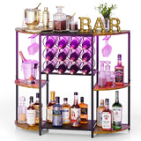 JKsmart Wine Bar Cabinet with LED Lights, Mini Wine Rack with Storage and Glass Holder, Home Mini Bar Cabinet for Liquor, 3-Tier Coffee Bar Storage for Kitchen, Dining Room, Living Room, Rustic Brown JKsmart
