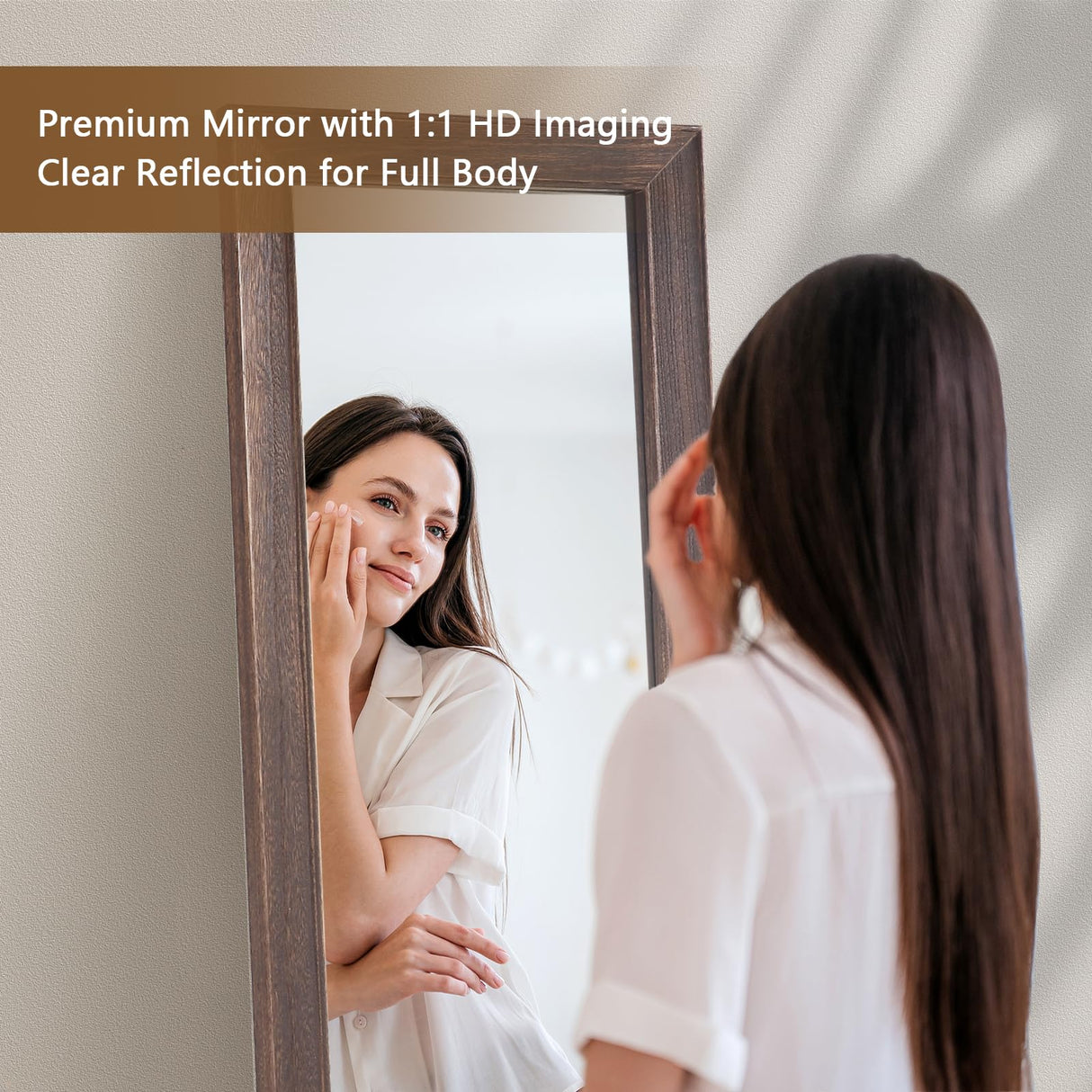 MirrMyst Rustic Farmhouse Full Length Mirror, 64"x21" Wood Frame Floor Mirror, Free Standing Mirror Leaning Wall Mirror Full Length, Full Body Mirror for Bedroom Living Room Cloakroom, Brown MirrMyst