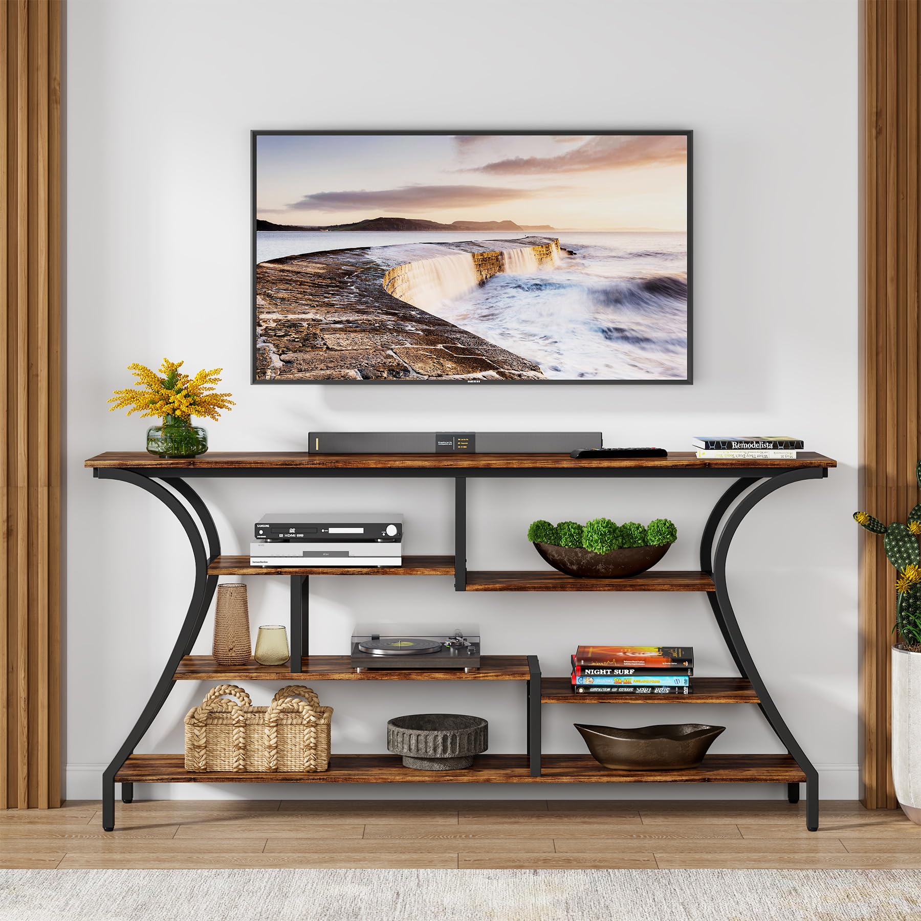 Tribesigns 70.9 Inch Extra Long Console Table, Industrial Narrow Sofa Table with Storage Shelves, 4 Tier Entryway Table Behind Couch for Hallway Foyer Living Room - WoodArtSupply