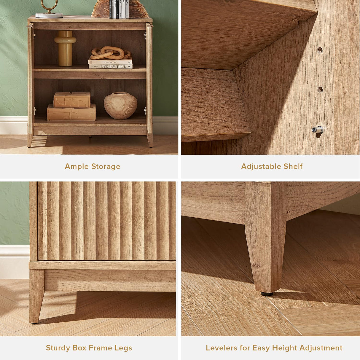 mopio Brooklyn Storage Cabinet, Modern Farmhouse Entryway Accent Cabinet, Buffet Sideboard, Credenza, Wood Modular Cabinet with Doors & Shelf, Fluted Panel, for Living Room, Dining Room, Kitchen, Oak mopio