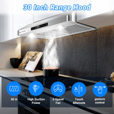 AMZCHEF Under Cabinet Range Hood 30 Inch, 700CFM Stainless Steel Kitchen Stove Vent Hood 3 Speed Exhaust Fan Touch/Remote/Gesture Control LED lights Time Setting Dishwasher-Safe Baffle Filters AMZCHEF