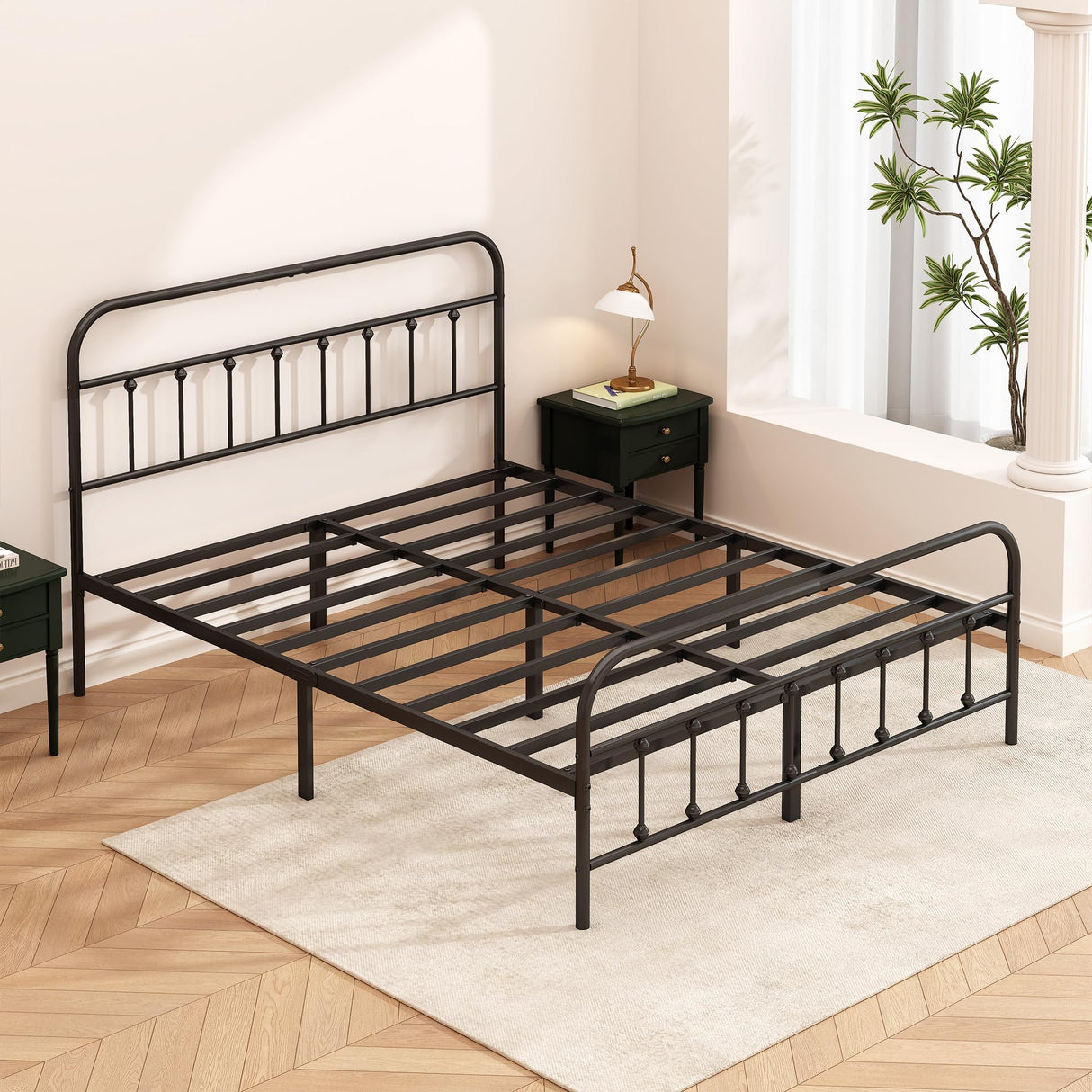 Kujielan Metal Bed Frame - Structurally Stable Heavy Duty Steel Slat Supported Full Bed Frames,No Box Spring Needed for Easy Removal and Transport. Kujielan