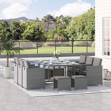 Outsunny 11 Pieces Outdoor Dining Set for 10, Space Saving Wicker Chairs and Glass Table with Cushions and Ottomans, Rattan Conversation Patio Furniture Set for Garden Backyard Deck, Dark Gray Outsunny