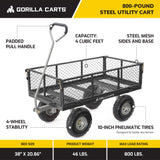Gorilla Carts Steel Utility Cart, Garden Wagon w/Handle & Removable Sides, Up to 800lb Gorilla Carts