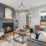 WBinDX 12-Light Wagon Wheel Chandelier Farmhouse Faux Wood Metal Black Chandelier, 38.2 Inch Large Rustic Candle Round Chandeliers for Dining Room Living Room Entryway Foyer Lighting WBinDX