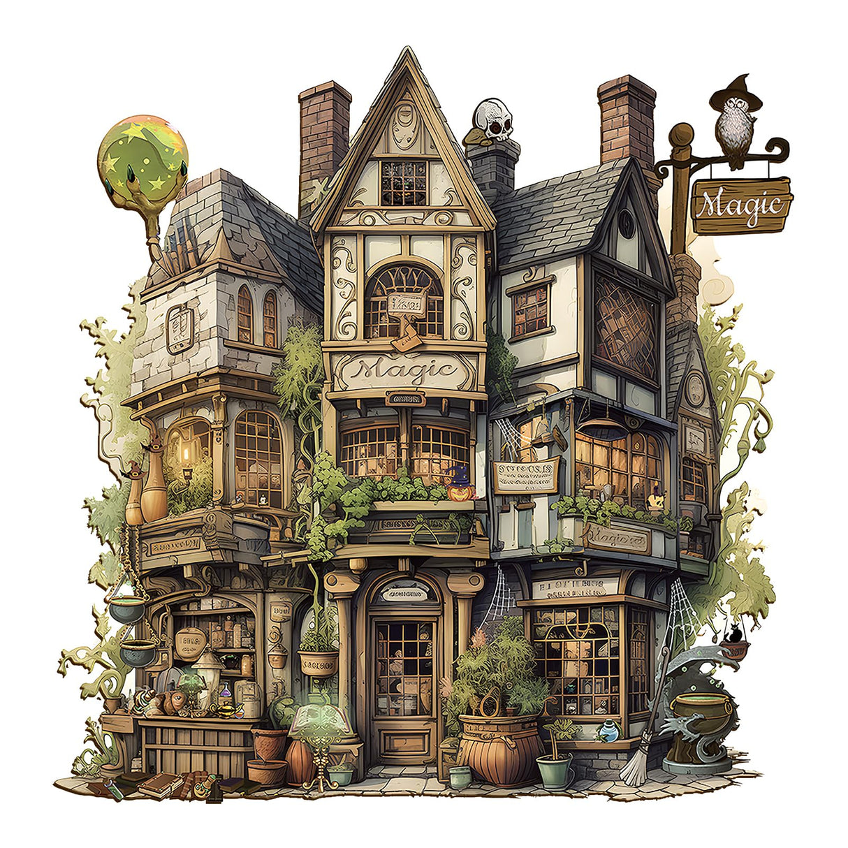 Wooden Puzzles for Adults - Magic Shop Puzzle, Unique Shape Wooden Jigsaw Puzzle for Adults, Fairy Wood Puzzles Adult, Gift for Family, Wall Art Home Decor (M-11.4 * 11.1in- 222 Pieces) Pijesaksa