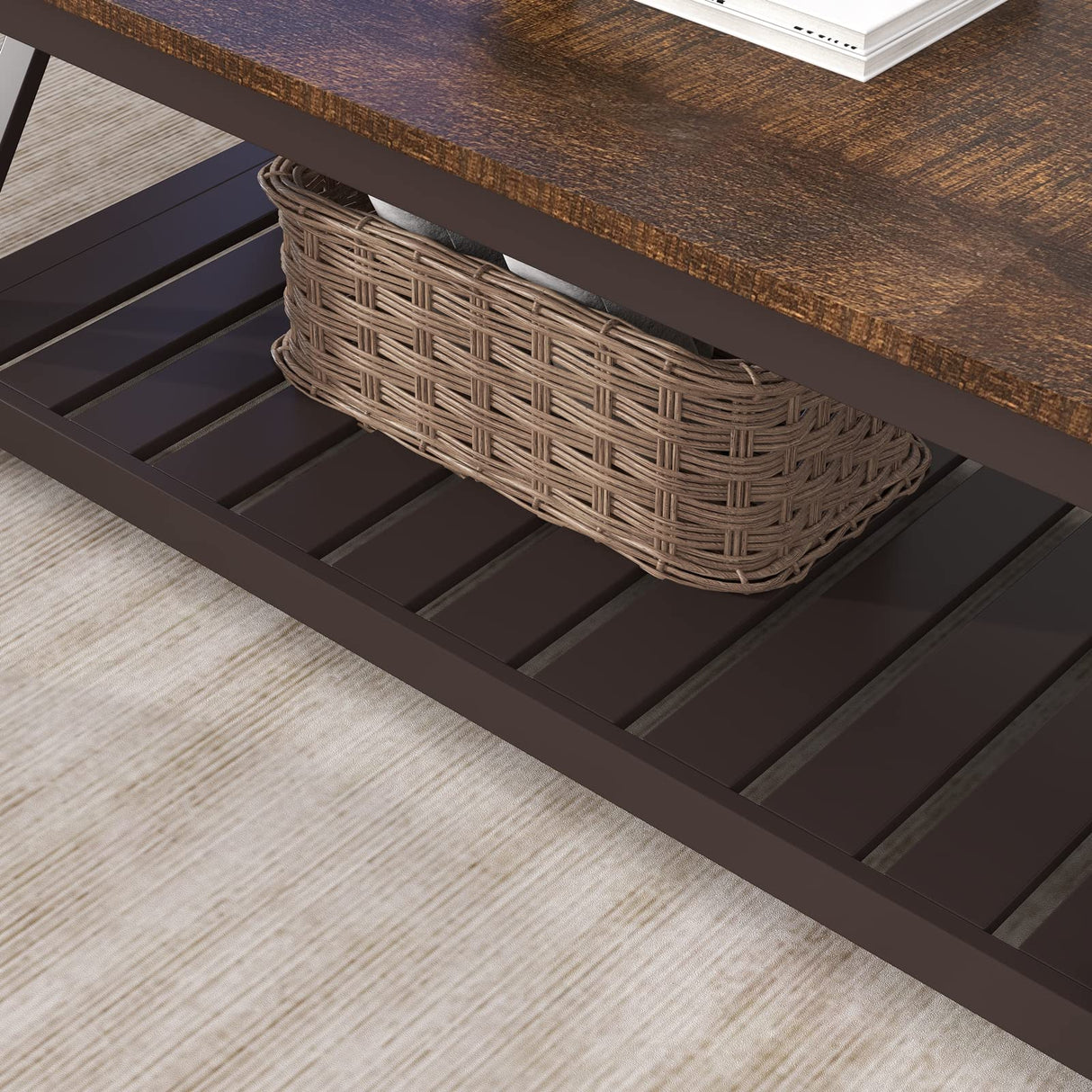 ChooChoo Farmhouse Coffee Table, Rustic Vintage Living Room Table with Shelf, 40 Espresso ChooChoo