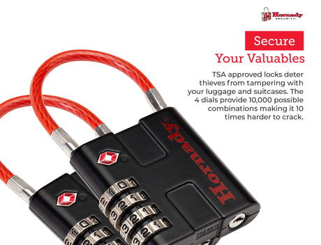 Hornady TSA Approved Cable PadLocks 2pk, 96022 - All Metal 4 Digit Combination Locks with a Flexible Wire Shackle, Inspection Indicator, & Easy to Read Dials -TSA Locks for Luggage, Backpack, Gun Case Hornady