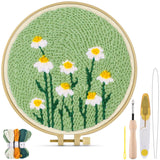 TINDTOP Punch Needle Kit, Daisy Punch Embroidery Kits for Adults Beginner, Tool with Punch Needle Fabric, Hoops, Yarns and Sewing Needles TINDTOP
