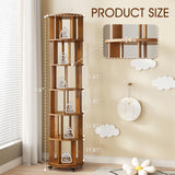 6 Tier Rotating Bookshelf Tower Spinning Bookshelf with Swivel Wheels Book Shelf Rotating Storage Tower for Kids Adult Narrow Walnut Solid Wood Revolving Bookcase Organizer for Bedroom Living Room IUNVR