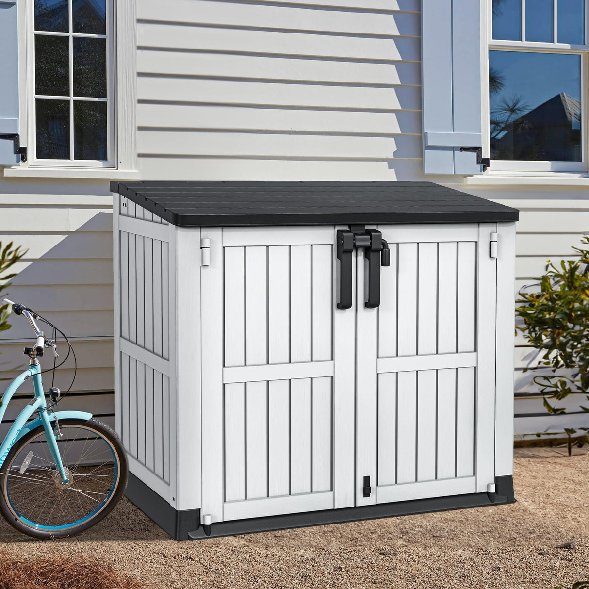YITAHOME 36 cu ft Resin Outdoor Storage Shed, Weather-Resistant Horizontal Tool Shed, Waterproof Outdoor Storage with Lockable Doors & Air Vent for Trash Cans, Garden Tools (Light Gray) YITAHOME